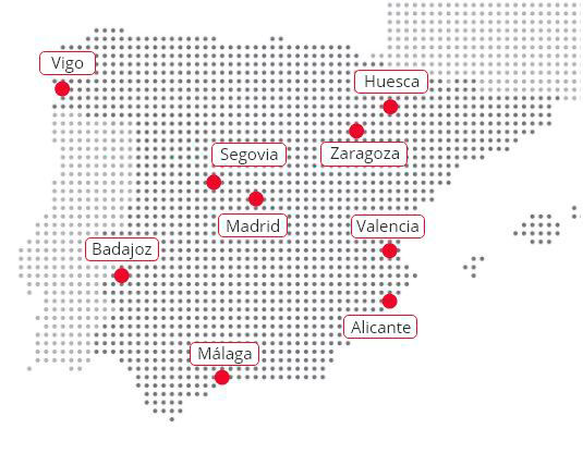 Mapa delegaciones alquiler autobuses Avanza